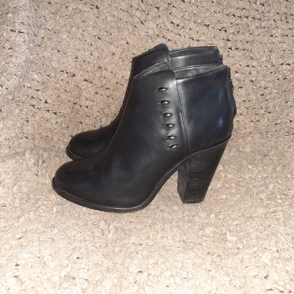 RAG & BONE-Alwyn-Studded Black Leather Heeled Booties-Back Zip-Sz 38.5-Excellent - Picture 3 of 9